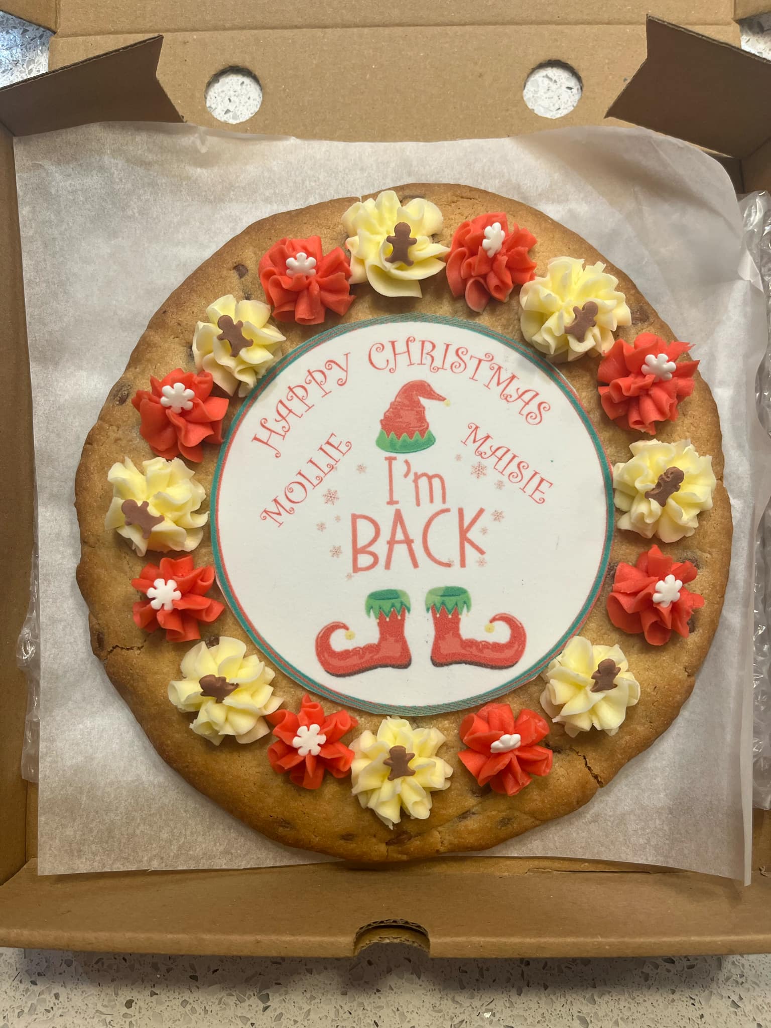 elf on the shelf cookies giant cookie Leighton Buzzard Chocolate Christmas Personalised